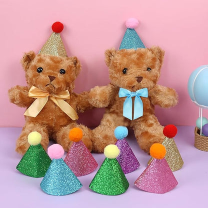 12 Pack Mini Party Hats for Stuffed Animals, Birthday Party Cone Hats Dolls Dog Cat Puppies Gittter Sequin Mni Hats for Assorted Animal Plush Toy Decorations - No Assembly Required