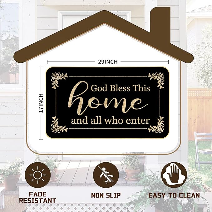 God Bless This Home Funny Welcome Doormat 29" x 17" Non-Slip Indoor Outdoor Mat for Front Porch, Entryway, or Office Rustic Door Rug for Home Decor