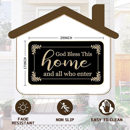 God Bless This Home Funny Welcome Doormat 29" x 17" Non-Slip Indoor Outdoor Mat for Front Porch, Entryway, or Office Rustic Door Rug for Home Decor