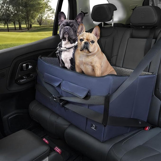 A 4 Pet Dog Car Seat for Medium/Large Dog or 2 Small Dogs, Booster Travel Pet Seat with 2 Safety Seat Belts & Storage Bags, Portable Comfortable Pet Seat for Dogs Under 55 lbs