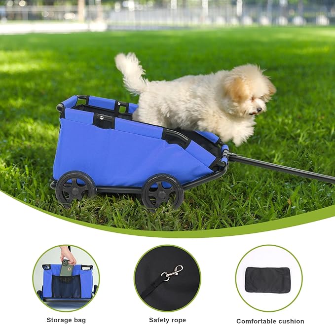 Foldable Pet Wagon with Handle, Pink and Black, Rolling Dog Stroller Cart (Blue)