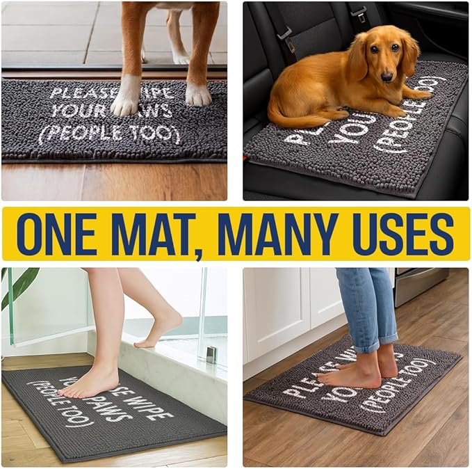 Muddy Mat® Absorbent Microfiber Door Mat and Pet Rug, Non Slip Washable Chenille Indoor Outdoor Rug - Please Wipe Your Paws People Too Funny Dog Welcome Mat 19"x30"