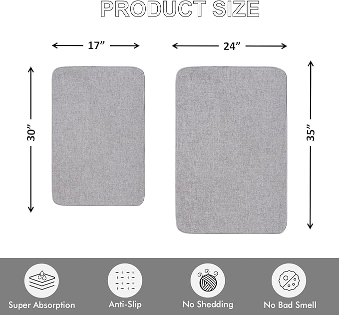 Indoor Door Mat, 1/10 in Ultra Thin Door Mat, Non-Slip Natural Rubber Backing Inside Doormat, Washable, Low-Profile Entrayway Mats, Durable Dirt Trapper for Various Entrance, 35''X24'' Grey