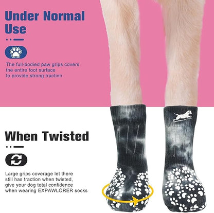EXPAWLORER Anti Slip Dog Socks to Prevent Licking Paws, Dog Shoes for Hot Pavement, Dog Booties for Small Medium Large Senior Dogs, Traction Control Boots & Paw Protectors for Hardwood Floors