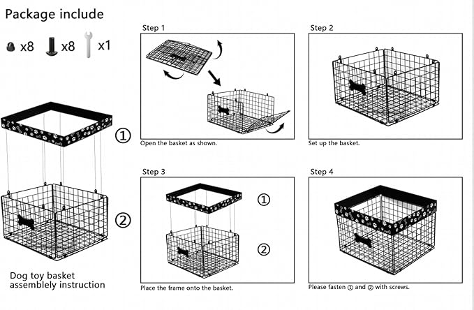 Indestructible Dog Toy Bin - Metal Dog Toy Basket, Pet Wire Folding Basket - Large Dogs Toys Storage Personalized - Dogs Toys Box Chew-Proof Pet Supplies Holder for Living Room, Black
