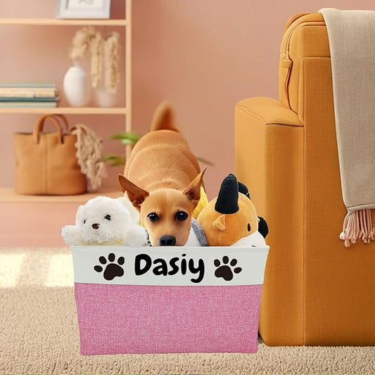 Foldable Dog Toy Bin with Handles - Personalized, Collapsible Dog Toy Box (15" L x 11" W x 9" H)