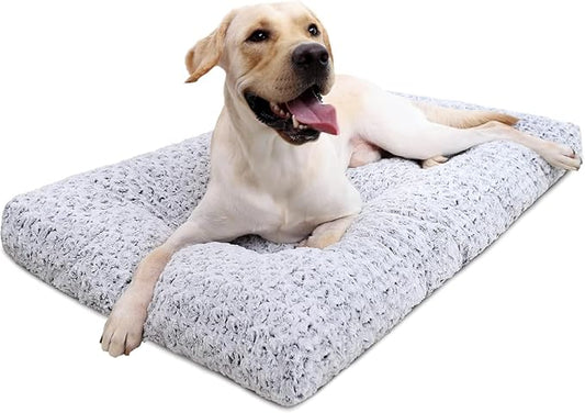 KSIIA Washable Dog Bed Deluxe Plush Dog Crate Pad Comfy Pet Bed Non-Slip Kennel Pad for Large Dogs, 36" x 27", Grey