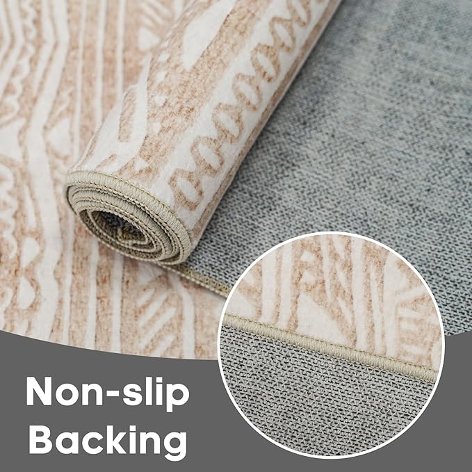 3x10 Hallway Runner Rugs - Kitchen Rugs Runner Non Skid Washable Low Pile Beside Runner Rugs with Rubber Backing Floor Mat Indoor Rug for Entryway 3x10 Beige