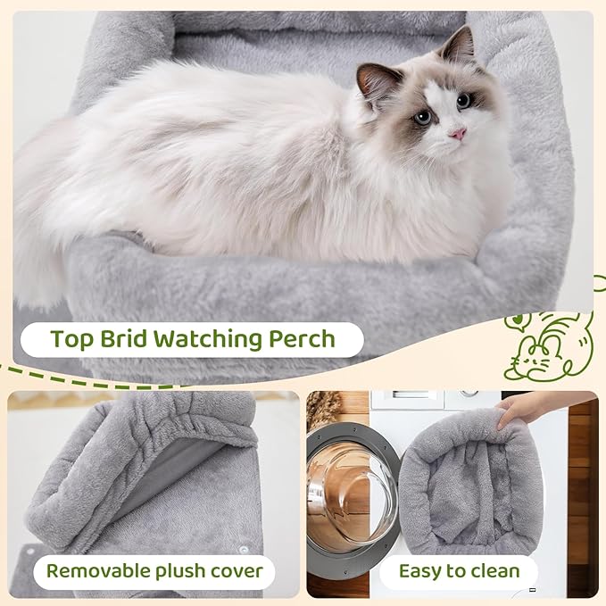 Woochpet 24inch Tall Cat Tree with 2 Cat Condo and Mouse Toy Cozy Small Cat Tower with Scratching Post and Board for Kitties and Small Cats.（Light Grey） (22 * 13 * 28)