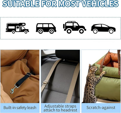 Garvee Dog Booster Car Seat, Waterproof PU Leather Upholstered Cat Bed for Car with Storage Pockets Portable Pet Seat, Bite-Resistant Pet Carrier Bag for Travel and Home, Green
