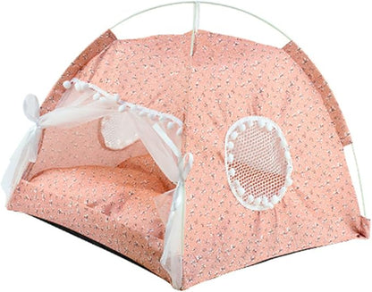 Indoor Pet Tent with Mesh Door, Cat & Dog Tent House, Washable & Warm, Slip Resistant, All Seasons (Pink)