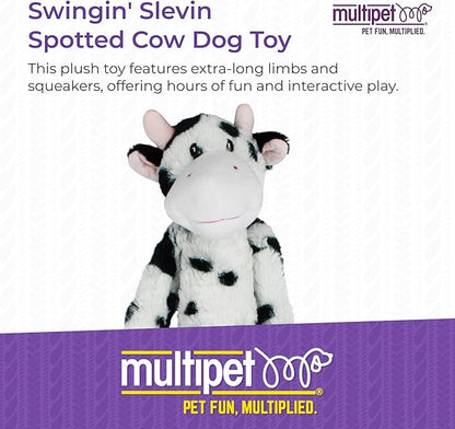 Multipet Swingin' Slevin Cow Dog Plush Toy - Squeaky Toys for All Dogs - Extra Soft Plush - Stuffed Animal for Cuddling & Playing - Cute (27”, White, 5 Squeakers)