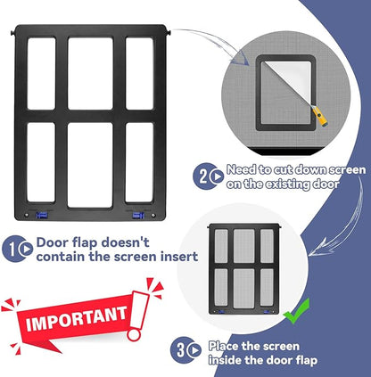 LESYPET Dog Screen Door, Inside Flap 14.4 x 11.2 Inches, Magnetic Self Closing, Dog Door for Screen Doors Sliding Doors, Flap Lockable, Black