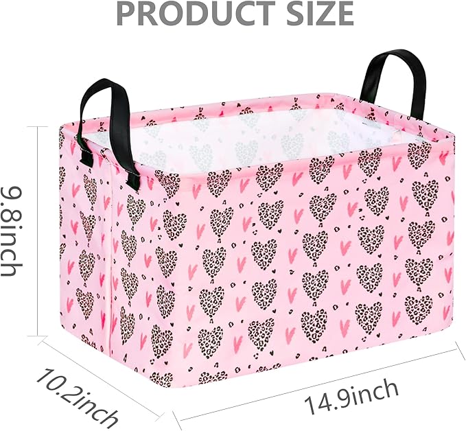 Valentines Basket Rec Heart Print Box Hamper Storage Basket Collapsible Organizer Bin Gift Shelf Baskets for Home and Kitchen Storage