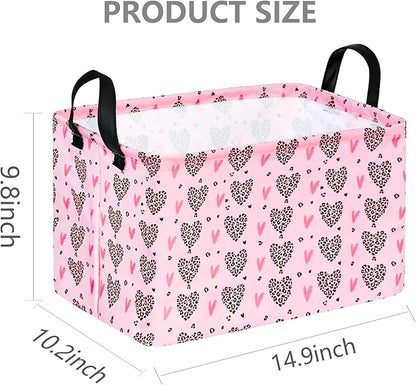 Valentines Basket Rec Heart Print Box Hamper Storage Basket Collapsible Organizer Bin Gift Shelf Baskets for Home and Kitchen Storage