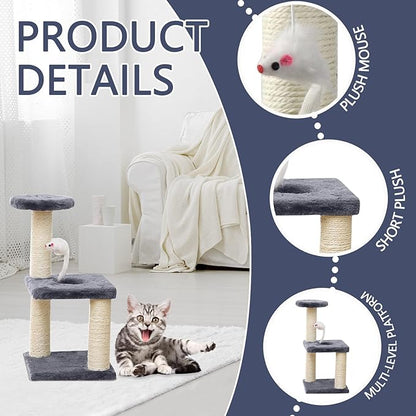 Small Cat Tree With Sisal Scratching Pole, Interactive Toys for Indoor Cats, Scratching Post, Easy Installation Tower for Small Cats