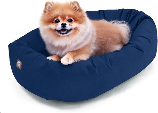 Majestic Pet 24 Inch Suede Calming Dog Bed Washable – Cozy Soft Round Dog Bed with Spine Support for Dogs to Rest Their Head - Fluffy Donut Dog Bed 24x19x7 (Inch) - Round Pet Bed Small – Navy (2025)