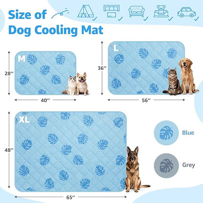 LOOBANI Dog Cooling Mat for Small Dogs Cats - 40"x28" Pet Cooling Mat with Anti-Slip Bottom, Waterproof Self-Cooling Dog Pad for Crate, Floor & Car, Grey Monstera (Blue, 40"x28")