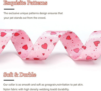 Love Pattern Dog Collar with Buckle Adjustable Safety Nylon Collars for Small Medium Large Dogs, Cute Stylish Girl Boy Christmas Dog Collar(Pink Heart,M)
