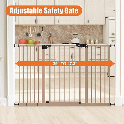 keny Extra Wide Baby Gate - 29" to 47.3" Auto Close Safety Gate, Pressure Mounted, No Drilling, Brown