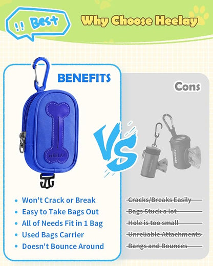 Dog Poop Bag Holder for Various Leashes,Hands Free Dogs Bag Holder with Hook loop/Carabiner Clip,Dogs Poop Bags Rolls Holder-Large Capacity,Dog Walking,Blue