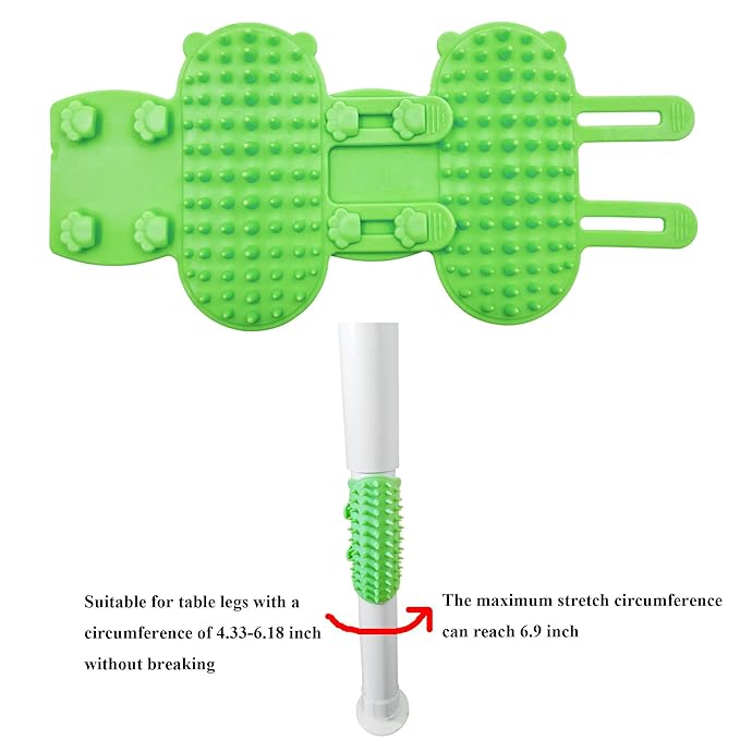 4 Pcs Cat Self Groomer Brush - Adjustable Silicone Pet Grooming & Massage Tool Face Itch Relief Scratching Hair Scrubber Table Leg Dual Strap Design for Cats & Dogs (Green)