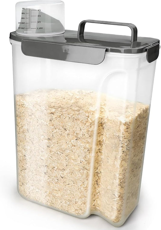 Rice Storage Containers, Rice dispenser with Pouring Spout Portable Handle for Flour, Pasta, Grain and Baking, Pet Dog Cat Bird Food Container 20 LB Grey