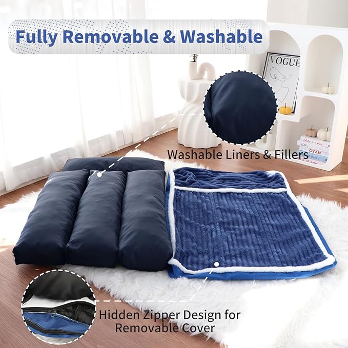 KHONSU PET Dog Bed with Pillow 3in Orthopedic Pad for Large Dogs up to 65 lbs Large Waterproof Removable Cover Machine Washable for Large Dogs