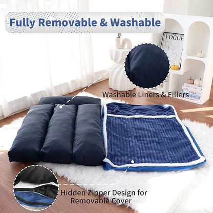 KHONSU PET Dog Bed with Pillow 3.5in Orthopedic Pad for Large Dogs up to 90 lbs Waterproof Removable Cover Machine Washable for Extra Large Dogs