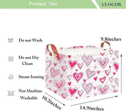 CLOCOR Rectangular Heart Printed Valentine's Day Basket Empty, Gift Basket, Waterproof Storage Basket with Handles, Room Decor(Bright Heart)