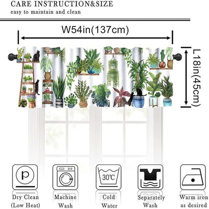 Bohemian Flower Window Valance Curtains, Colorful Boho Floral Black Cats Art Green House Tropical Plants Potted Flower Valance Curtain for Farmhouse Bedroom Living Room Kitchen 54x18inch
