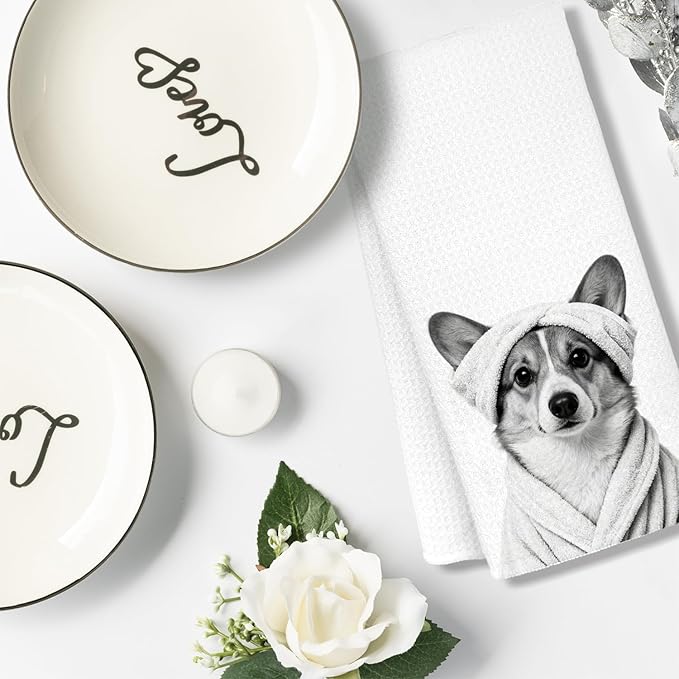 Funny Corgi Hand Towels, Corgi Gifts for Women, Gifts for Dog Lovers Mom Dad Owners Decorative Hand Towels for Bathroom Decor, Funny Dog Bathroom Decor, 16x24 Inch