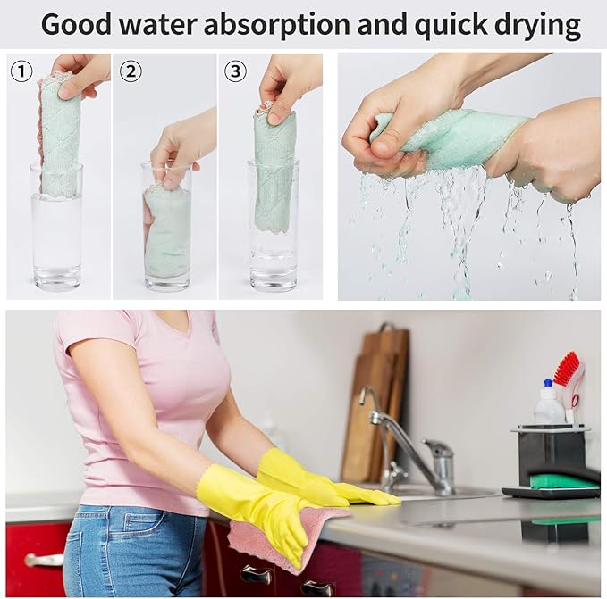 20 Pack Kitchen Dish Cloths Dish Towels,Super Absorbent Coral Fleece Cloth,Premium Cleaning Cloth,Nonstick Oil Washable Fast Drying Dish Rags for Clean Table,Dish,Glass（5Colors 6"x10"）
