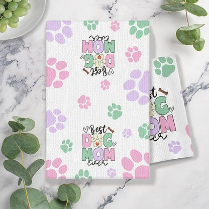 Dog Mom Gifts Kitchen Towels, Dog Lovers Owners Gifts for Women, Colorful Dogs Paws Hand Towels for Bathroom, 16x24 Inches