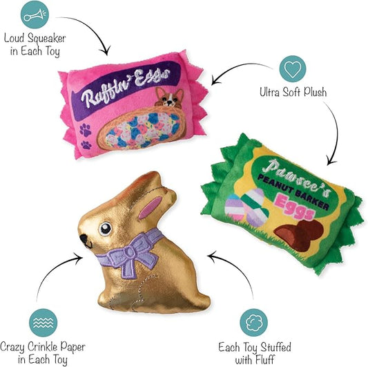 Fringe Studio Plush Dog Toy, 3 Pieces Set, Egg-STRA Sweets, Petshop Collection (662100)