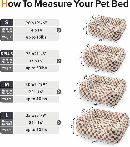 JOEJOY Dog Bed for Large Medium Small Dogs - Rectangle Orthopedic Dog Sofa Bed, Cute Modern Puppy Bed with Jacquard Shaggy Plush & Anti Slip Bottom, 35x25x10inches, Brown