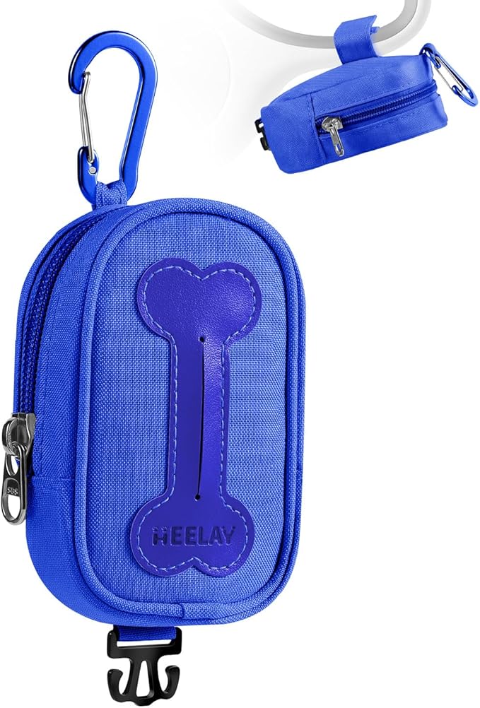 Dog Poop Bag Holder for Various Leashes,Hands Free Dogs Bag Holder with Hook loop/Carabiner Clip,Dogs Poop Bags Rolls Holder-Large Capacity,Dog Walking,Blue