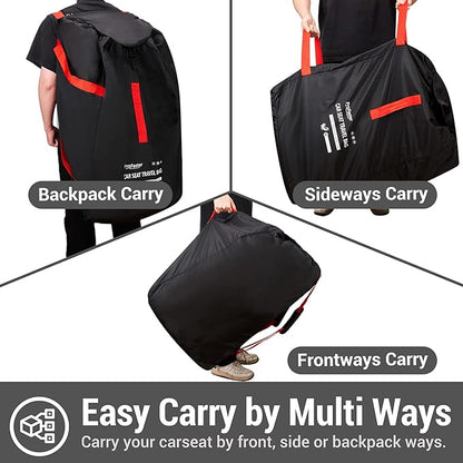 Car Seat Travel Bag Backpack for Air Travel - Karfast Universal Infant Carseat Gate Check Bag Cover for Airplane, Foldable with Pouch, Black