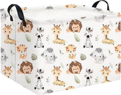 CLOCOR Rectangular Storage Basket Empty,Gift Basket,Waterproof Storage Bin with Handles,Room Decor(Watercolor Animal)