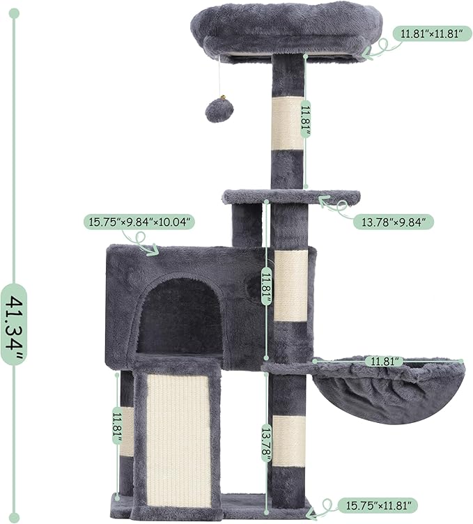 Gitelsnour Cat Tree, 41.3" Cat Tower for Indoor Kittens with Scratching Board and Posts, Multi-Level Cozy Cat Condo with 2 Perches, Hammock, Balls, Smoky Gray GCT005SG