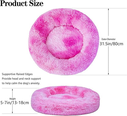 Calming Dog Bed for Medium Dogs Cats, Puppy 31'' Round Anti-Anxiety Warm Fluffy Plush Faux Fur Bed, Soft Anti-Slip Donut Washable, Cozy Medium Puppy Bed, Fits up to 50 lbs Pets