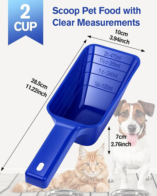 2 Cup Dog Food Scoop(2 Pack), Plastic Pet Food Scoop with Measuring Lines for Accurate Pet Food Portions,Dishwasher Safe (Blue)