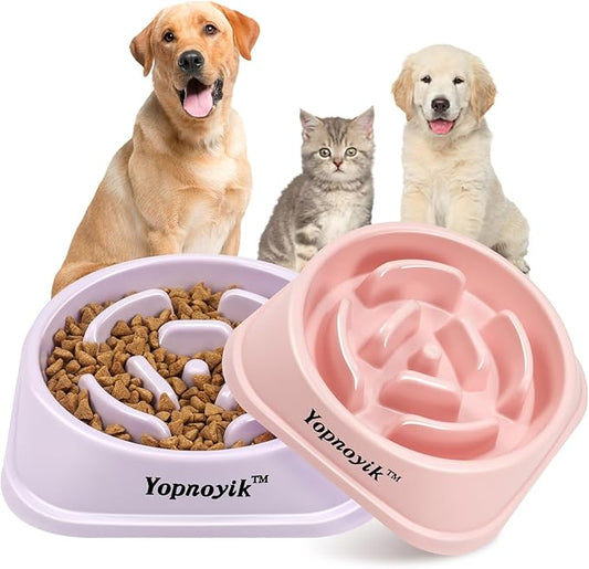 2 Pack Slow Feeder Dog Bowls for Healthy Eating, Non-Slip and Anti-Choking Design, Reduces Bloating & Overeating for Medium Dogs and Cats, Easy to Clean
