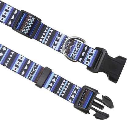 Dog Collar and Leash Set with Bohemia Floral Tribal Geometric Patterns - Soft Ethnic Style Collar Adjustable for Small Medium Large Dogs(Bohemian Blue Set,S)