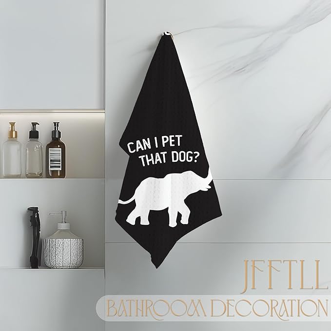 Funny Elephant Kitchen Towels, Elephant Gifts for Women Men Dish Tea Towels for Kitchen Decor, Can I Pet That Dog Decorative Hand Towel for Bathroom, 16x24 Inch