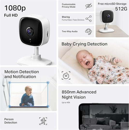 Tapo 1080P Indoor Wired Security Camera - Works as a Baby & Pet Monitor, Motion Detection, 2-Way Audio, Siren, Night Vision, Subscription-Free Local or Optional Cloud, Works with Alexa, C100(4-Pack)