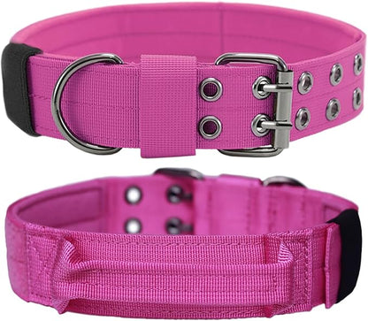 Tactical Dog Collar with Handle, Military Adjustable Heavy Duty Metal Buckle Dog Collars Soft Nylon Training Collar for Medium Large Dogs (Pink, X-Large)