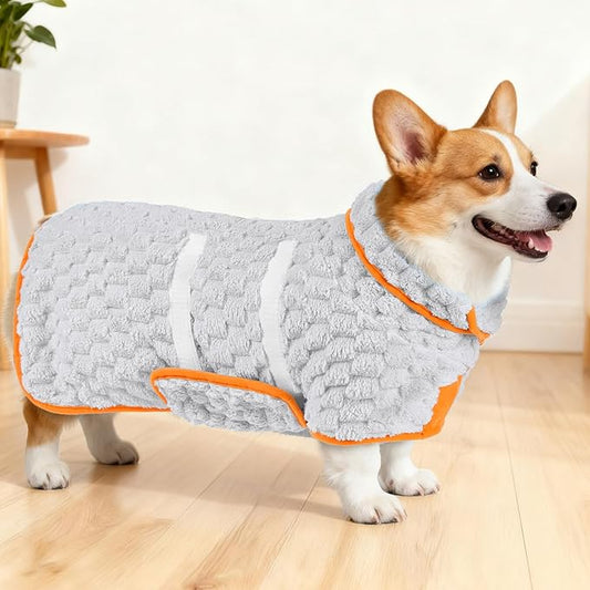 Glittme Dog Bathrobe for Drying Dogs, Super Absorbent Fleece Dog Towel Robe, Adjustable Dry Coat for Large Medium Small Dogs, Warm Pet Drying Vest for After Bath, Swimming, Muddy Walks & Car Travel