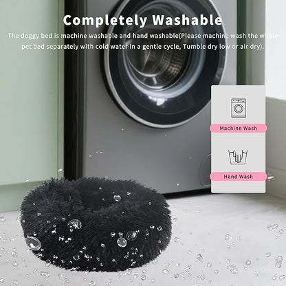 Black Dog Bed Extra Small Washable,Calming Dog Bed Princess for Small Dogs 15 inches Donut Soft Small Pet Bed,Anti Anxiety Round Fits up to 5 lbs Warm Comfort Pets Beds for Puppy Dogs Indoor