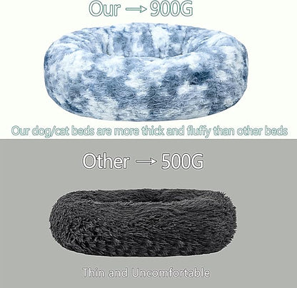 Calming Dog Bed for Small Dogs Cats, Kitty Puppy 23'' Round Anti-Anxiety Warm Fluffy Plush Faux Fur Bed, Soft Anti-Slip Donut Washable Small Pet Bed, Cozy Cat Puppy Bed, Fits up to 30 lbs Pets